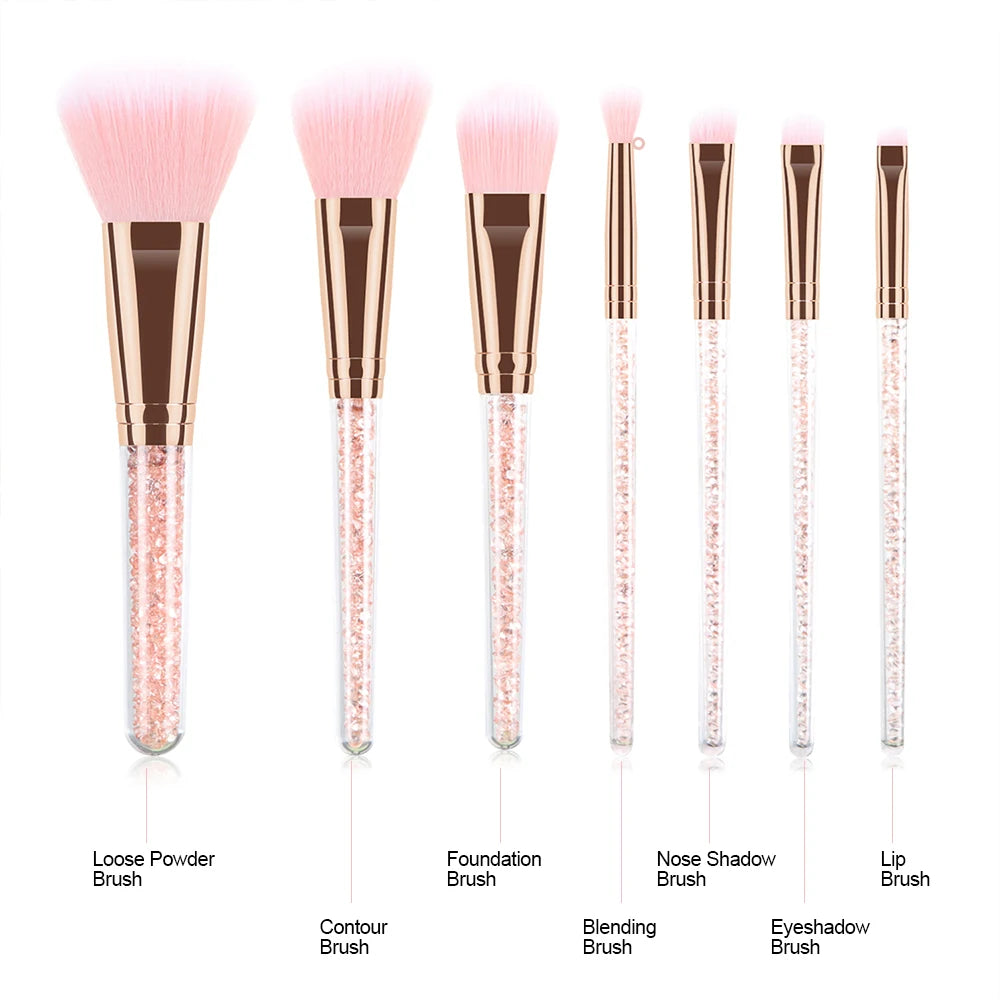 7pcs Pink Crystal Handle Professional Makeup Brushes Creative Portable Multifunctional Cosmetic Brush For Making Up Supply