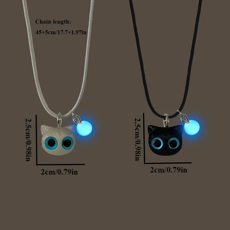 Cute Cartoon Big Eye Cat Luminous Bracelets Glow In The Dark Fluorescence Pendant Bracelet For Women Couple Friendship Jewelry