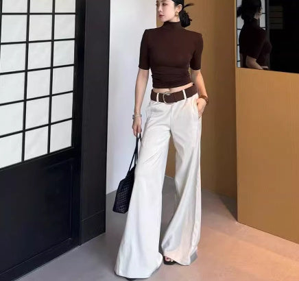 Draping Versatile Low Waist Wide Leg Pants Suit Pants