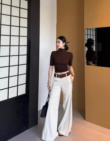 Draping Versatile Low Waist Wide Leg Pants Suit Pants