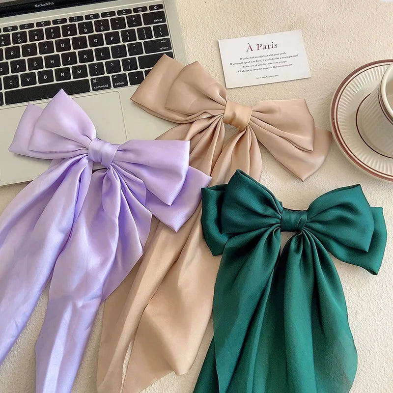 Solid Color Bow Ribbon Hair Clip New Women Large Bowknot Barrettes Women Ponytail Clip Headband Girls Hair Accessories Gift