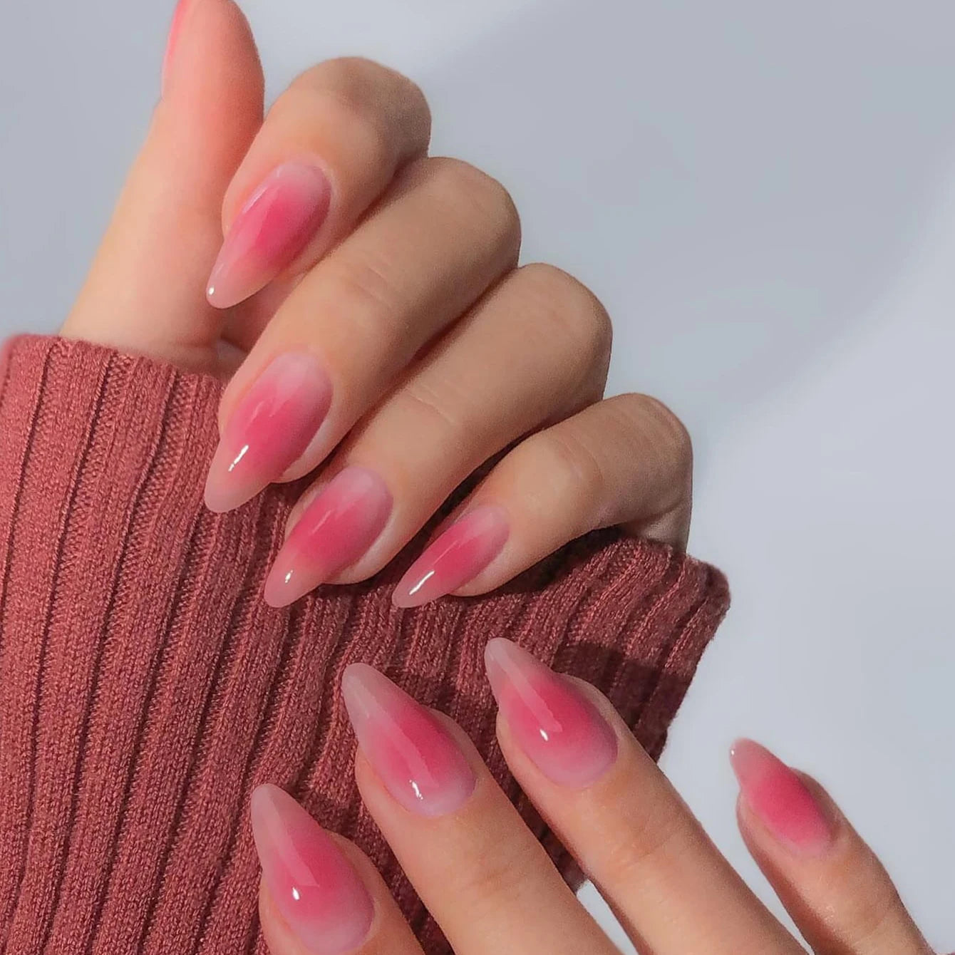 ARTAUG 24PCS Medium Press On Nails Stiletto Pink Bowknot Fingertip French Trim Cute Fake Nails Powder Full Cover Fake Nail Set