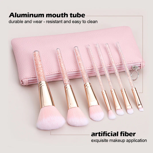 7pcs  Pink Crystal Handle Professional Makeup Brushes  Creative Portable Multifunctional Cosmetic Brush For Making Up Supply
