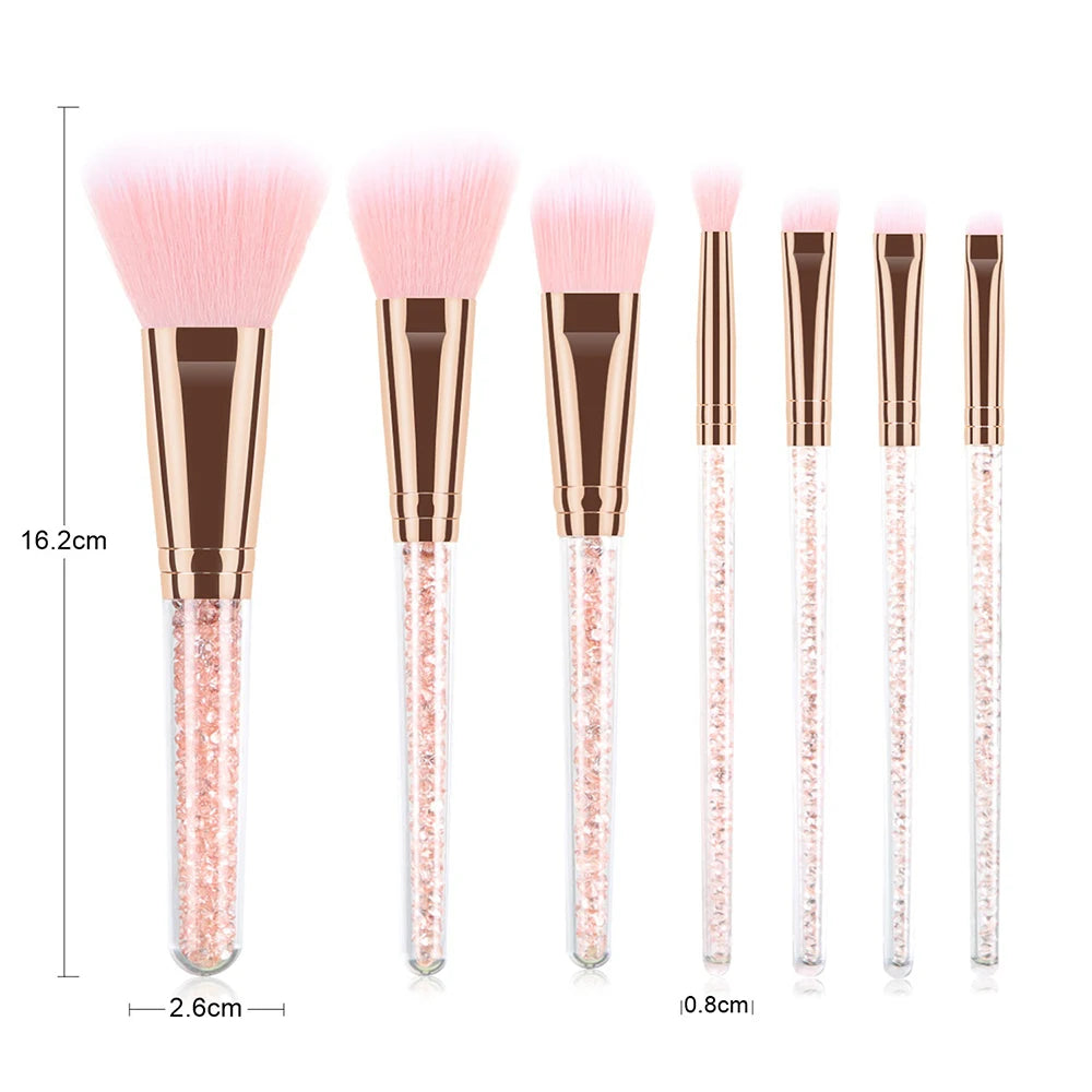 7pcs  Pink Crystal Handle Professional Makeup Brushes  Creative Portable Multifunctional Cosmetic Brush For Making Up Supply