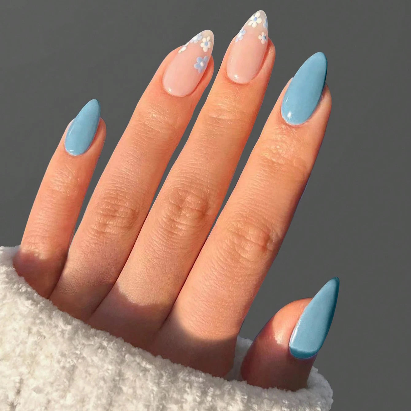 ARTAUG 24PCS Medium Press On Nails Stiletto Pink Bowknot Fingertip French Trim Cute Fake Nails Powder Full Cover Fake Nail Set