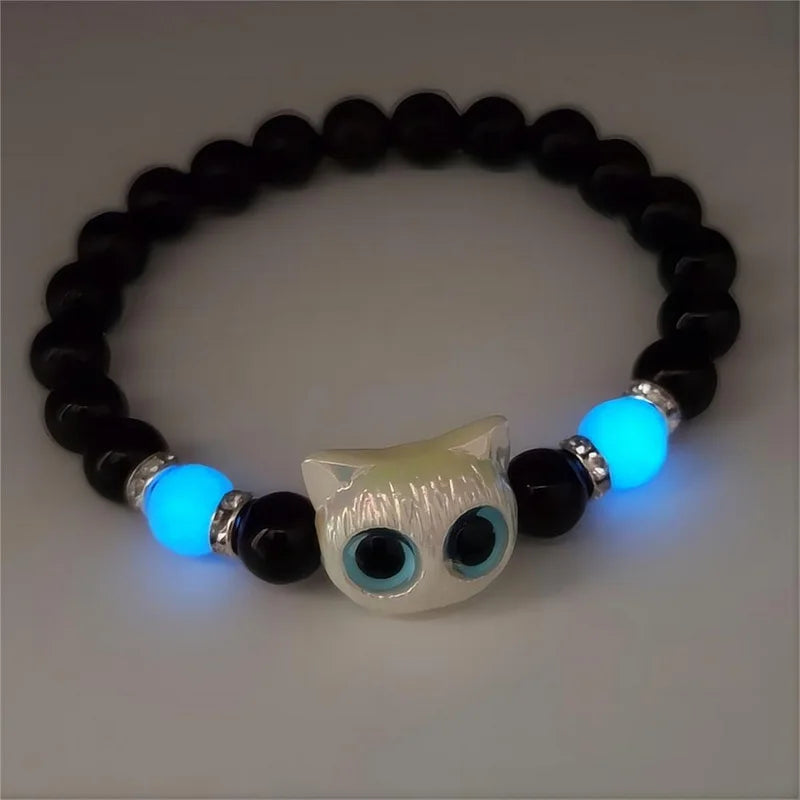 Cute Cartoon Big Eye Cat Luminous Bracelets Glow In The Dark Fluorescence Pendant Bracelet For Women Couple Friendship Jewelry