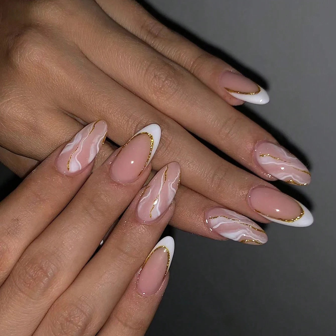 ARTAUG 24PCS Medium Press On Nails Stiletto Pink Bowknot Fingertip French Trim Cute Fake Nails Powder Full Cover Fake Nail Set