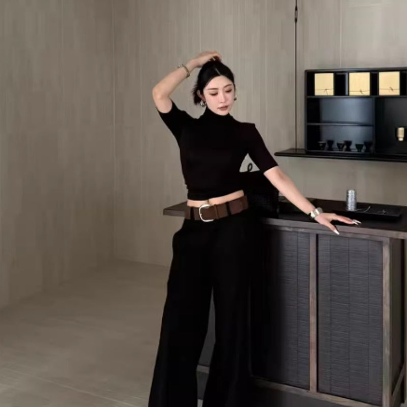 Draping Versatile Low Waist Wide Leg Pants Suit Pants